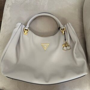 Guess Gray Faux Vegan Leather Women's Satchel  Fashion Bag Fancy Neutral